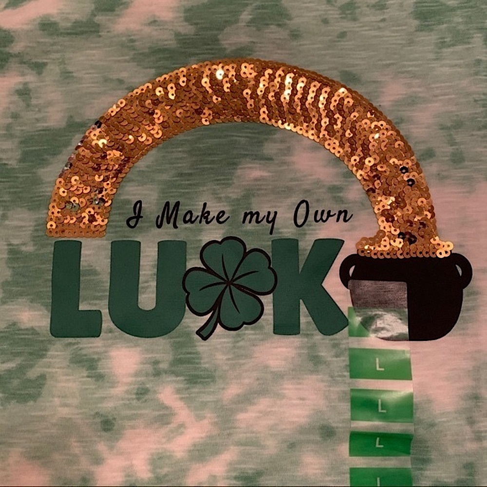 St. Patrick’s Day I make my own luck tee tie dye sequins pot of gold large - Picture 2 of 6